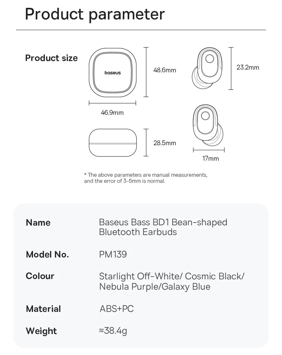 Baseus Bass BD1 Wireless Earphones Bluetooth 5.4 Mini Sports Earbuds,  IP55 Waterproof 0.06s Low-Latency Wireless Headphones