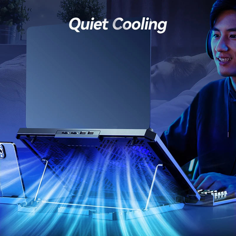 COOLCOLD Laptop Cooling Pad with 12 Quiet Fans,12-17.3 Inch Gaming Laptop Cooler Stand with Two USB Ports & Phone Holder