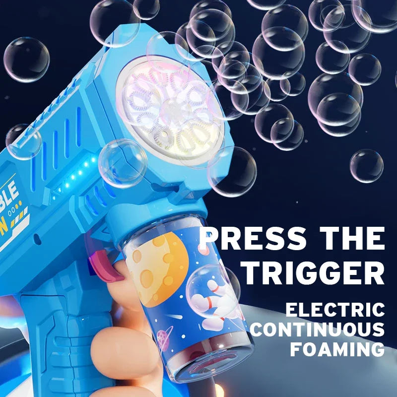 Children bubble machine glowing toy fully automatic bubble gun produces a large amount bubbles without battery and bubble water