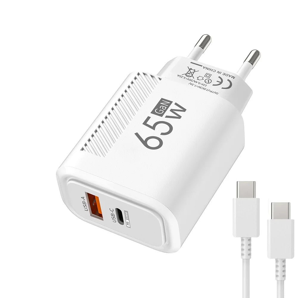 USB C GaN Charger 65W QC3.0 Fast Charging Phone Charger Adapter For iPhone Samsung Xiaomi Quick Charging EU/US Plug Wall Charger