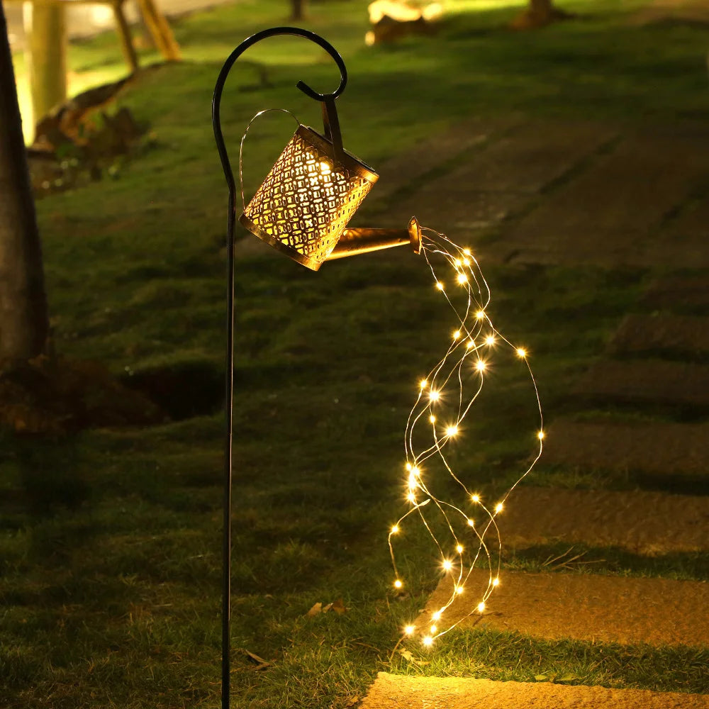 Hollow Wrought Iron Star Shower Lamp Solar Watering Can Fairy Light Garden Decoration Shower& Light Lawn Courtyard Decorations