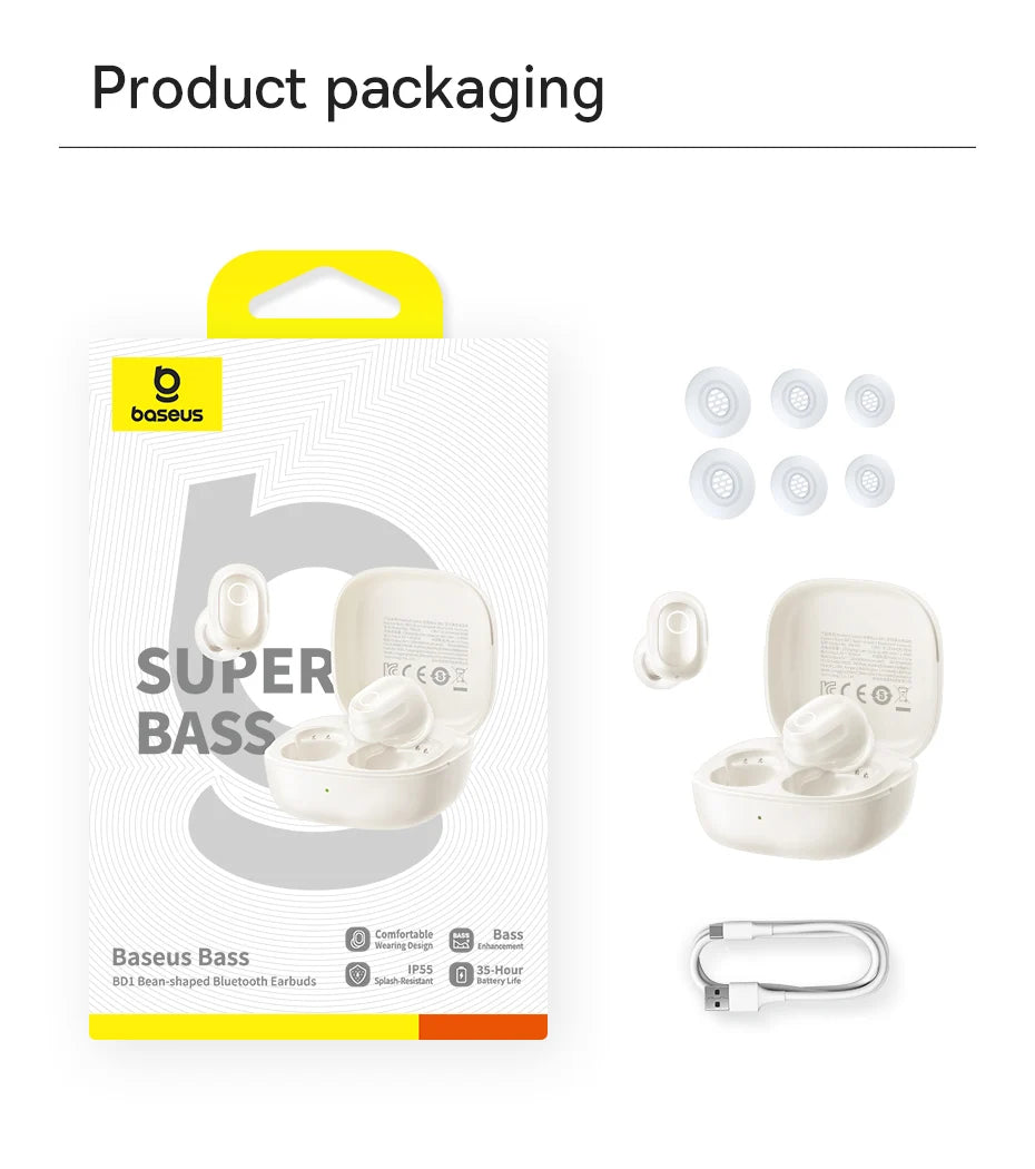 Baseus Bass BD1 Wireless Earphones Bluetooth 5.4 Mini Sports Earbuds,  IP55 Waterproof 0.06s Low-Latency Wireless Headphones