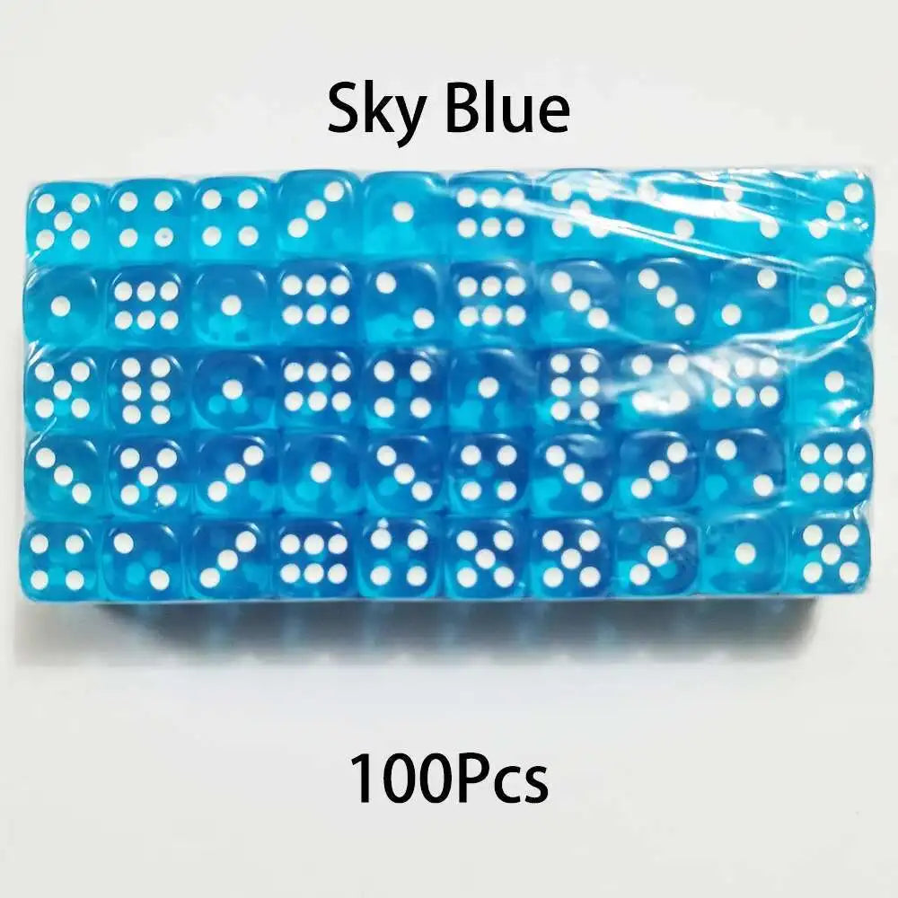 100PCS  D6 Dice 12mm 6 Sided Multicolor Transparent Color Acrylic Rounded Edges Dice For Table