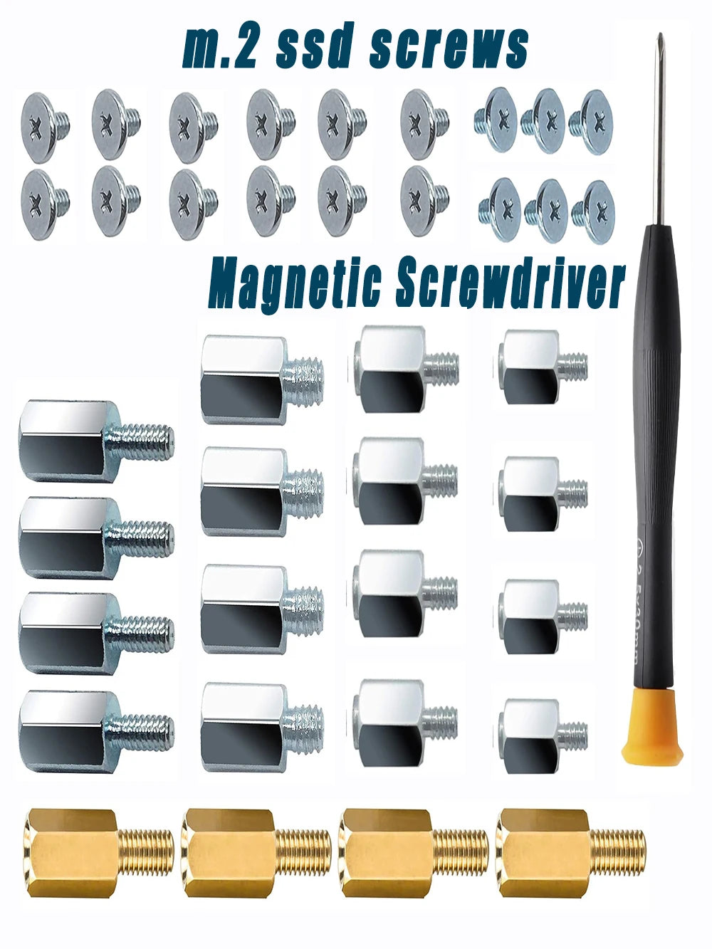 40pcs PCIe NVMe M.2 SSD Mounting Screws Kit with Magnetic Screwdriver for Asus, Gigabyte, ASRock, Msi, Motherboards