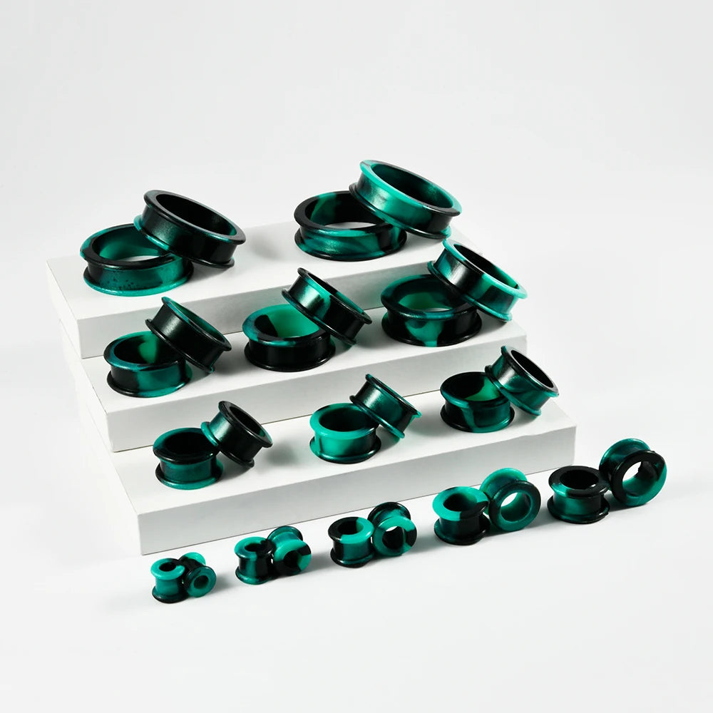 1Pair Uneven Colored  Marble Color Thick Silicone Ear Tunnel Earrings Expander Double Flared Gauges  Plug Piercing  8mm-38mm