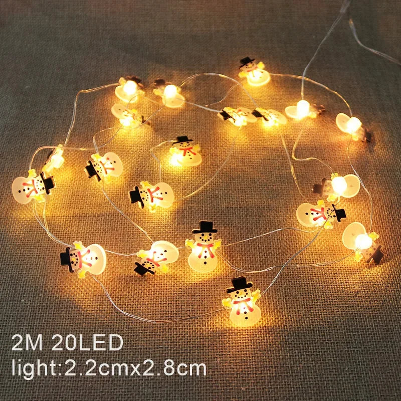 2M Fairy String Lights Santa Claus Snowman LED Garland String Lights Bedroom Garden Decorations 2024 Merry Christmas Supplies