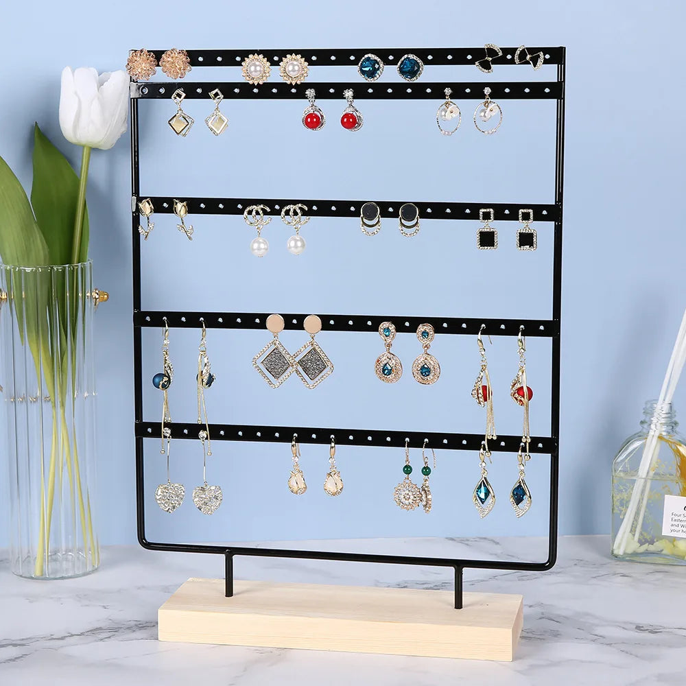 5-Tiers 100 Holes Earring Display Holder,Metal 3 Layers Jewelry Storage Organizer Wood Base Stand Tree,Ear Stud Rack Gift