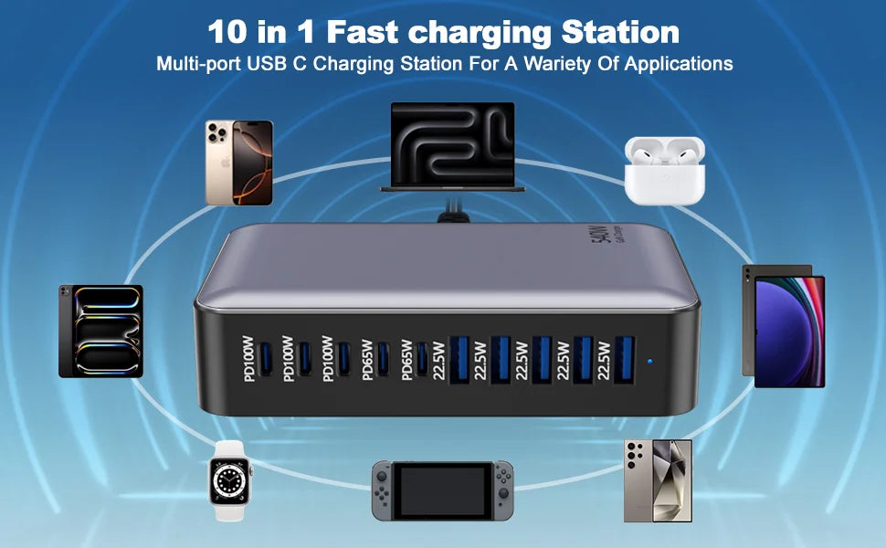 200/300/540/620W GaN high power Multi-Port Fast Charger multiple charging Station for iphone, for MacBook, for Samsung etc