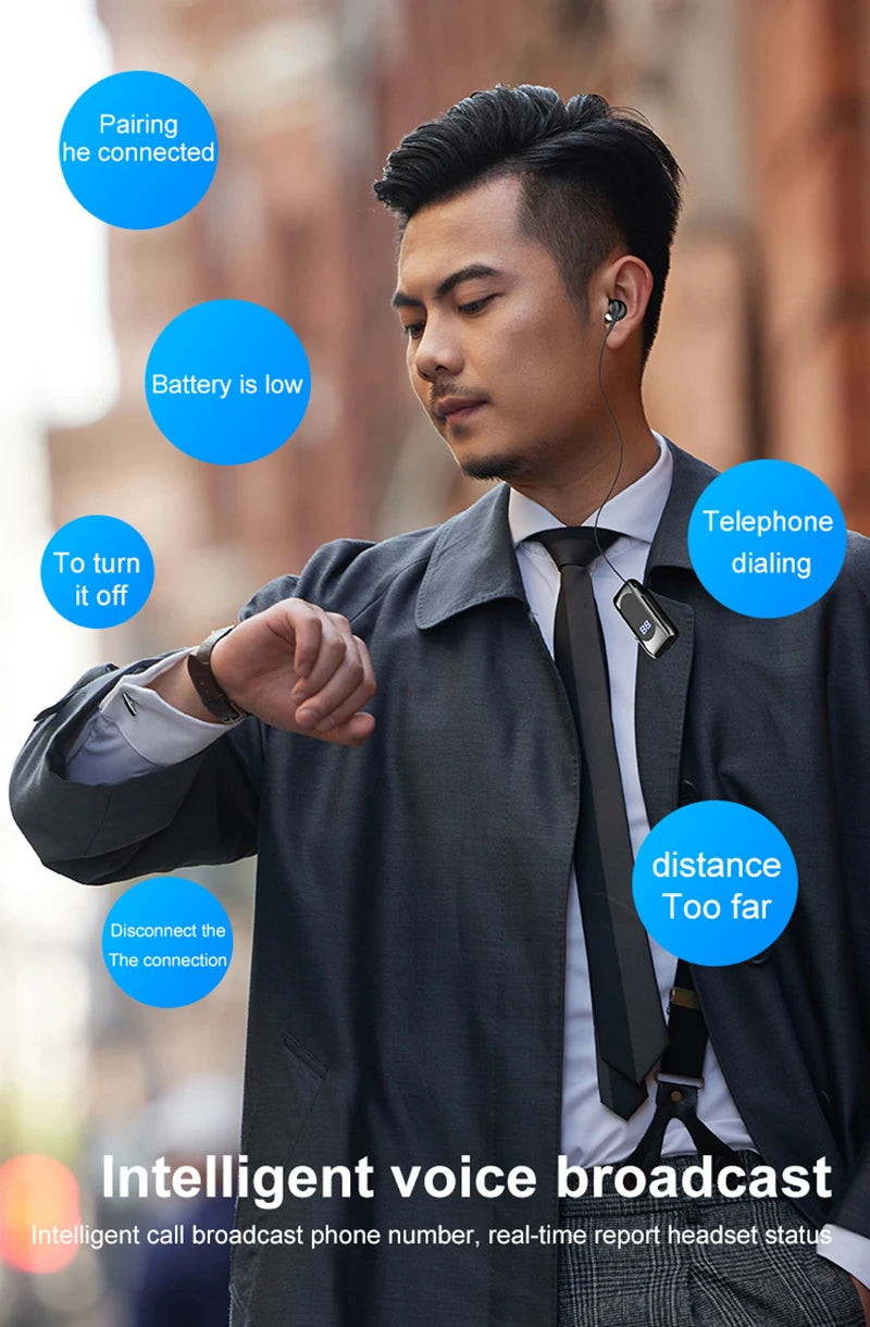 New K88 Lavalier Business Headset Bluetooth 5.4 Bass Earphone Call Vibration Reminder+Voice Number Reporting Wireless Headphone