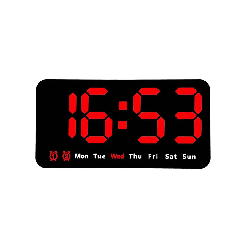 Voice Control Large Digital Wall Clock Temperature Date Week DST Snooze Table Clock 12/24H Dual Alarm Wall-mounted LED Clock