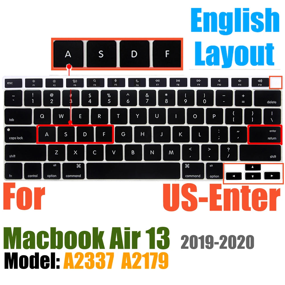 Keyboard Cover For MacBook Air 13 inch 2022 2021 2020 Release A2337 M1 A2179 with Touch ID Waterproof Protective Silicone Skin