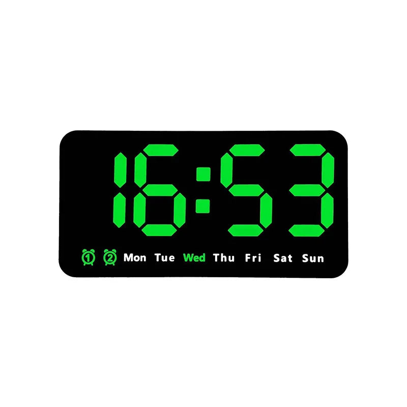 Voice Control Large Digital Wall Clock Temperature Date Week DST Snooze Table Clock 12/24H Dual Alarm Wall-mounted LED Clock