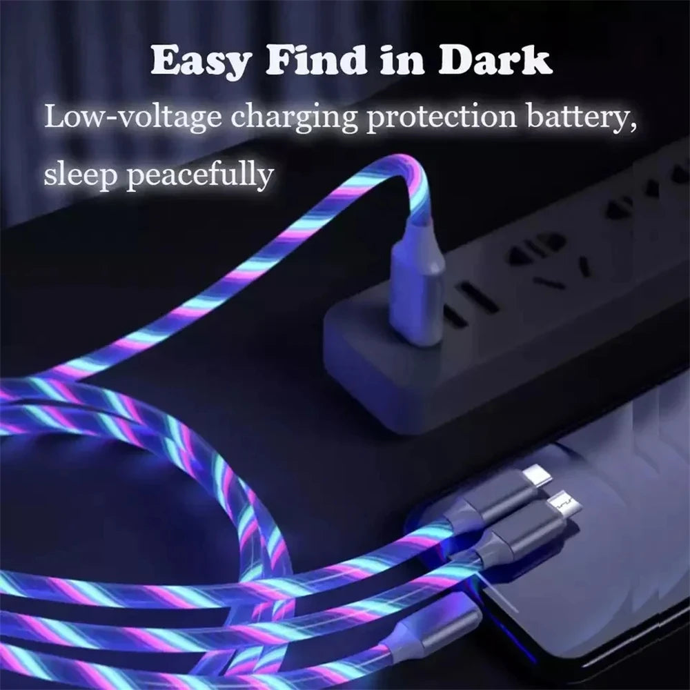 NNBILI 3 IN 1 Glowing LED Light party Phone Charger Luminous USB Type C Cable For Xiaomi iPhone 14 Samsung S24 Phone Accessories