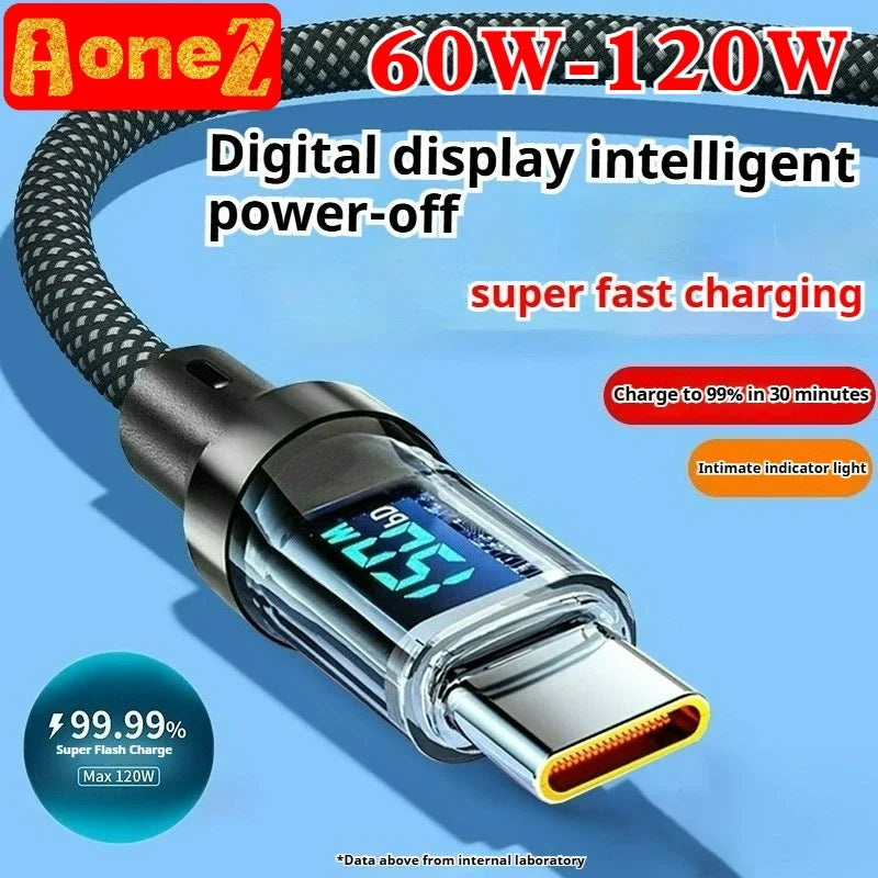Multi Device Fast Charger Cable 60-120W with LED Display USB A to C and C to C Super Fast Charge for Huwei OPPO iPhone 15 Mac