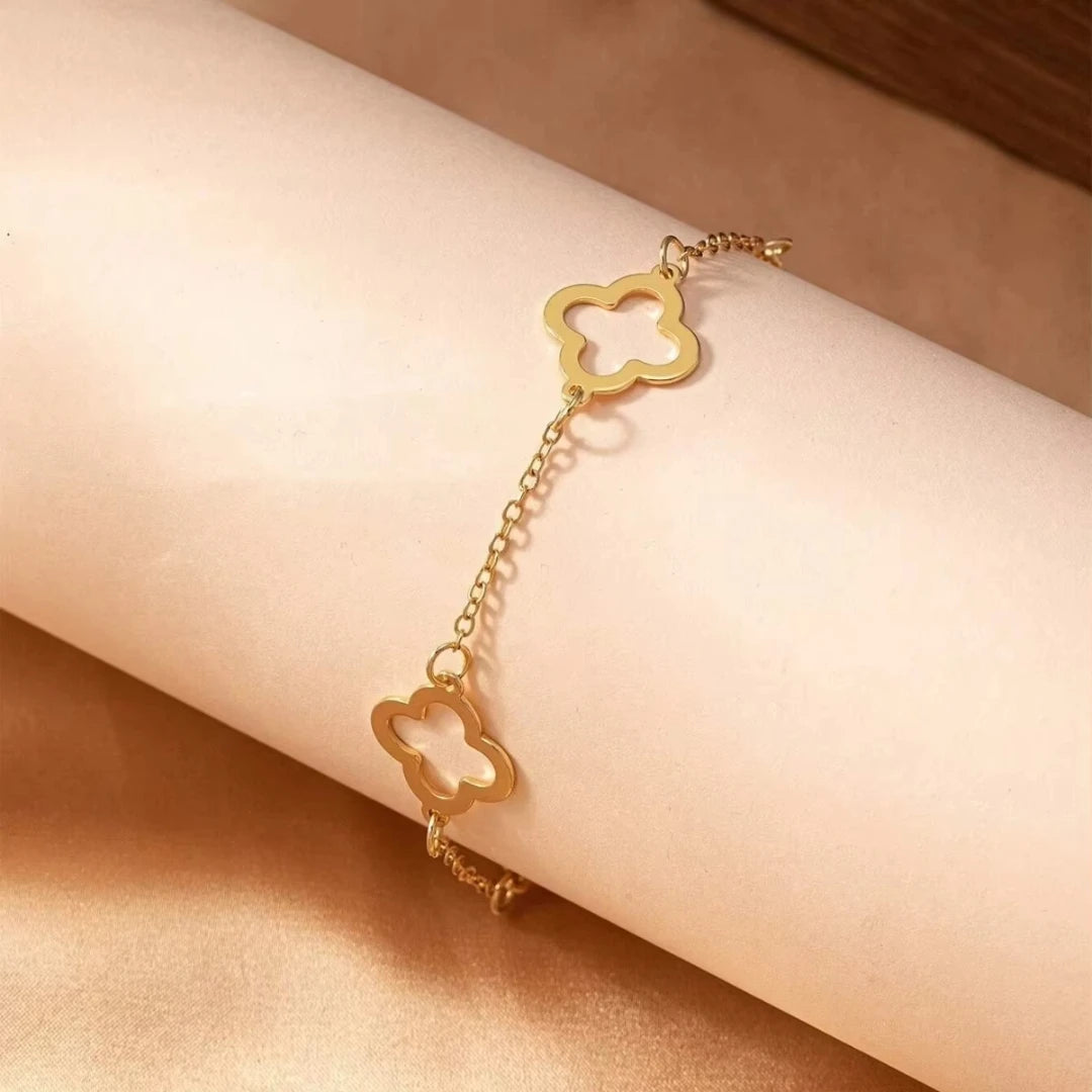 2PCS French Lucky Clover Bracelet Set For Women High Quality Stainless Steel INS Hot Selling Bracelet Charm Feeling Jewelry Gift