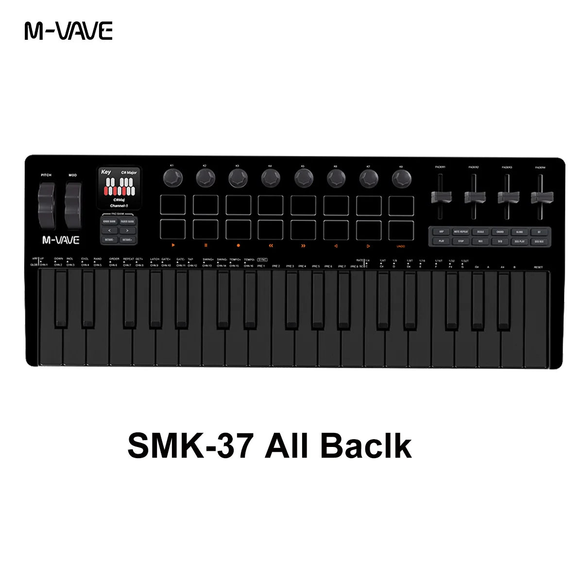 M-VAVE SMK-37 PRO MIDI Controller Keyboard 16 RGB Pads 8 Knobs Software Compatible for Music Production