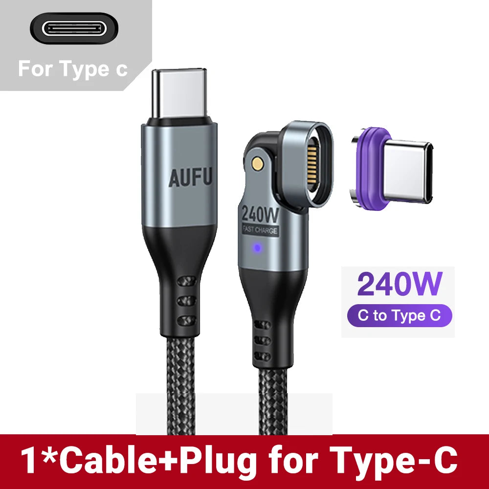 AUFU 16pin 180 Rotate Magnetic Cable 240W Fast Charging Micro USB Type C Cable For iPhone Xiaomi Samsung Magnet USB Phone Cable