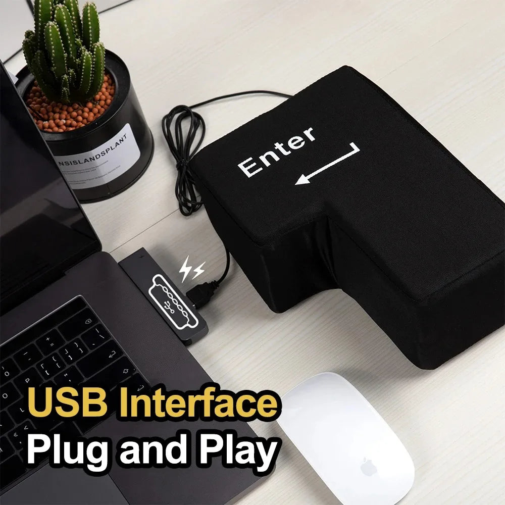 Big USB Enter Key Mouse Anti Stress Button Decompression Computer Any Vent Pillows Button Desktop Pillow For Programmer Worker