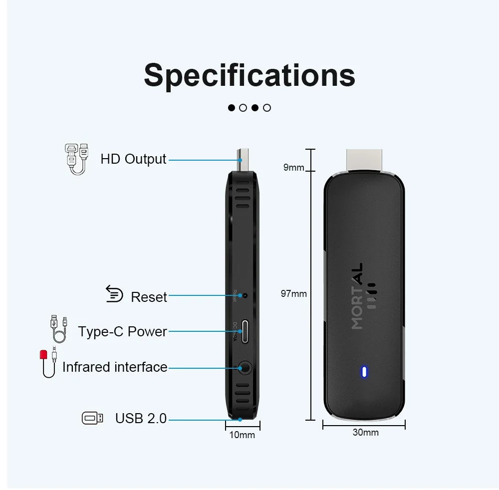 Factory Directly Android14 TV Stick Home theater Mortal Q8 Support 4K@60fps Video Wifi6 Allwinner H313 Quad Core Voice Remote