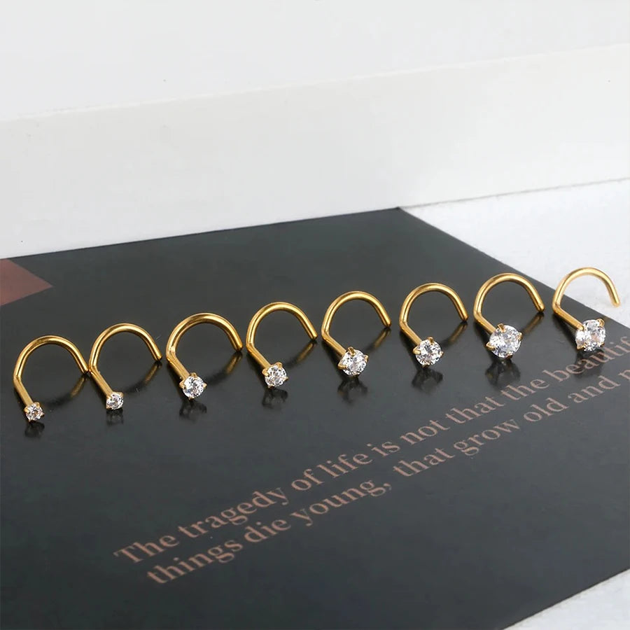 4-12pcs Cubic Zirconia Nose Studs 20G Nose Piercing Jewelry Bone L Shaped Shiny Crystal Bone Nostril Piercing Jewelry