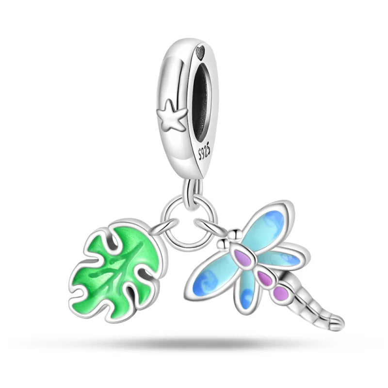 100% 925 Sterling Silver Exquisite Colored Dragonfly Charms Pendants Sparkling Zircon Fit Qikaola Original Bracelets DIY Jewelry