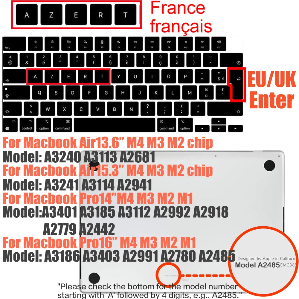 Compatible keyboard cover for 2025 MacBook Air 13.6 M4 A3240 A3113 MacBook Pro14 16 M4 M3 A3185 A3401 A3403 A2991 with touch ID