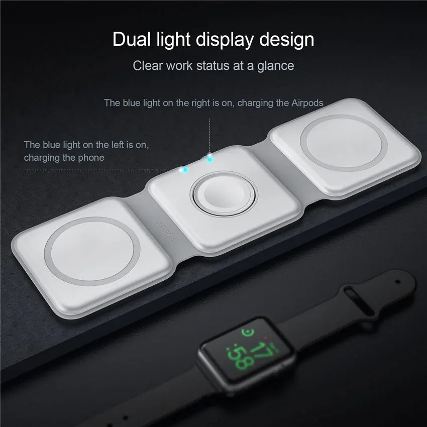 100W 3 in 1 Magnetic Portable Wireless Charger Pad for iPhone 14 13 12 XR Pro Max Apple Watch AirPods Fast Charging Dock Station
