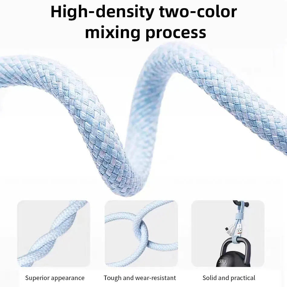 66W 3 In 1 Fast Charging Cable 6A Micro USB Type C Data Cable For Xiaomi Super Fast Charger Nylon Braid Cable 1.2M/2M/3M