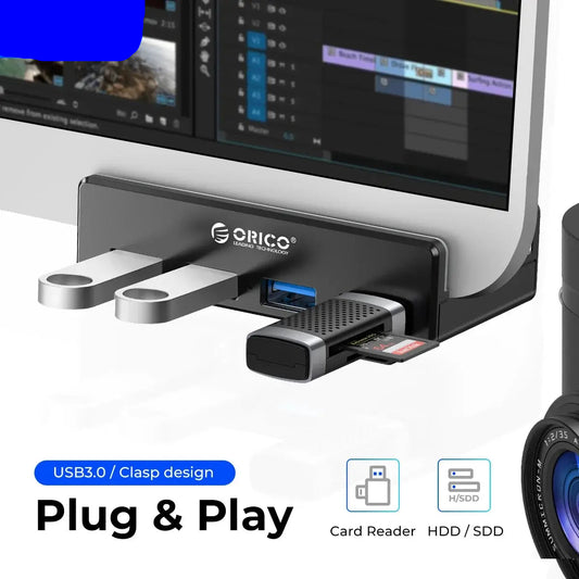 ORICO MH4PU 5GBPS Data Transmission Hub Aluminum 4 Ports USB 3.0 Clip HUB with Power Supply High Speed for MAC OS PC