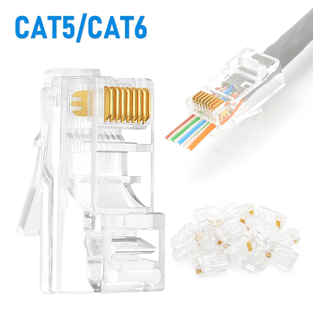 10/20/30/50Pcs Pass Through RJ45 Cat6/Cat5e Connectors Crystal End 8P8C Crimp UTP Standard Ethernet Network Modular Plug