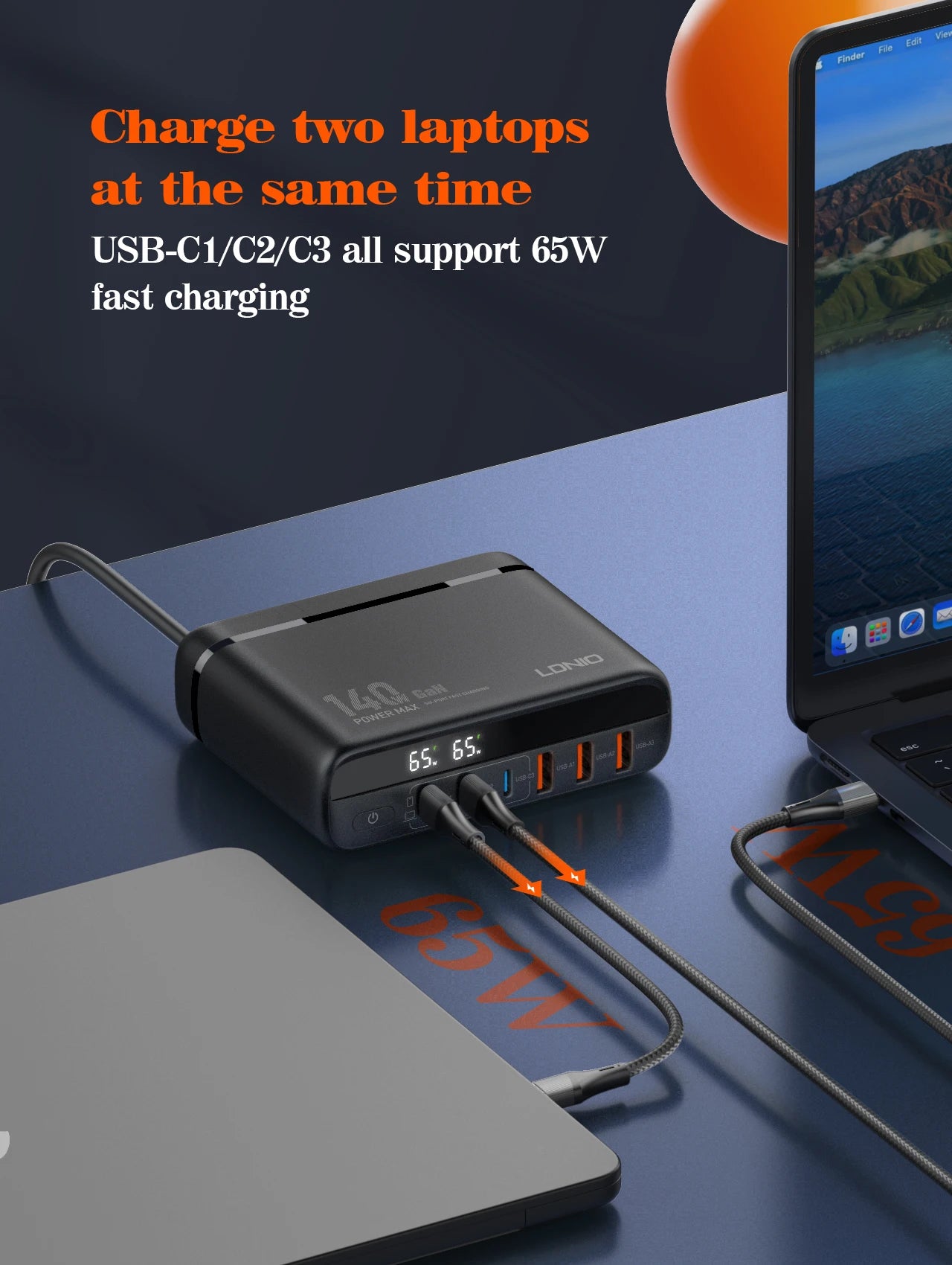 LDNIO Gan 140W Fast Charger Type C Digital Display Cellphones USB Charging For Xiaomi 14 Iphone Charge EU US UK Convertible Plug