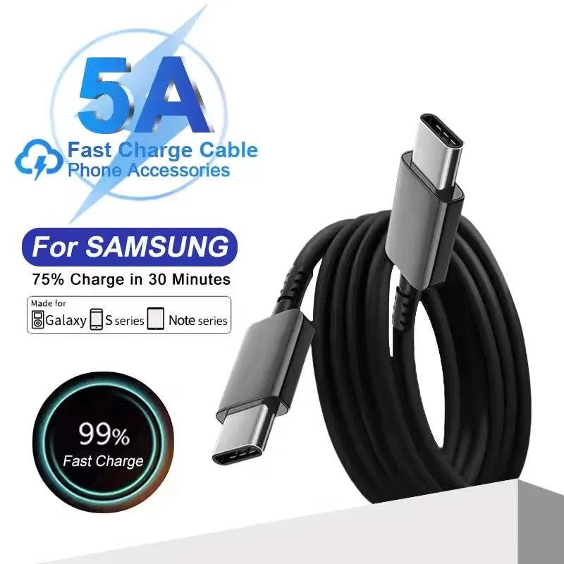 Fast Charging Type-C Cable 5A 45W PD USB-C Super for Samsung S21 FE S22 Plus S23 S24 Ultra Note 20 A14 A15 A33 A34 A53 A54 A55