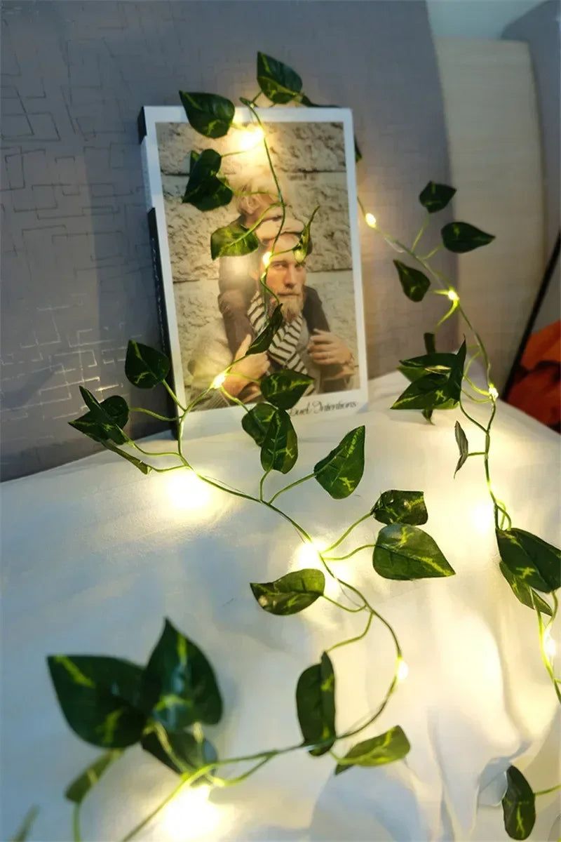 Flower Green Leaf String Lights Artificial Vine Fairy Lights Battery Powered Christmas Tree Garland Light for Weeding Home Decor