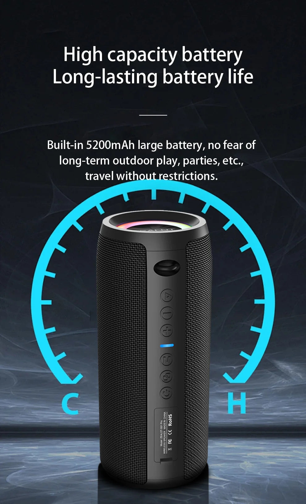 ZEALOT S51 Pro 40W Wireless Speakers, Outdoor Portable Subwoofer Speaker, Waterproof IPX 6,  Dual Pairing,5200mAh Battery.
