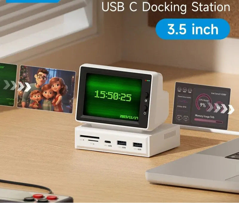Hagibis 3.5inch IPS Mini Screen AIDA64 Mini PC CPU RAM HDD Data Monitor Display Sub Screen with USB C Hub for Laptop PC MacBook