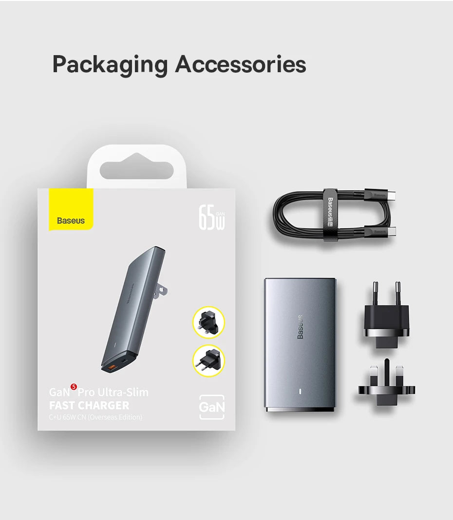 Baseus 65W GaN5 Charger Quick Charge QC 3.0 4.0 USB Type C Charger Portable Travel Charger Fast Charging For Laptop iPhone 14 13
