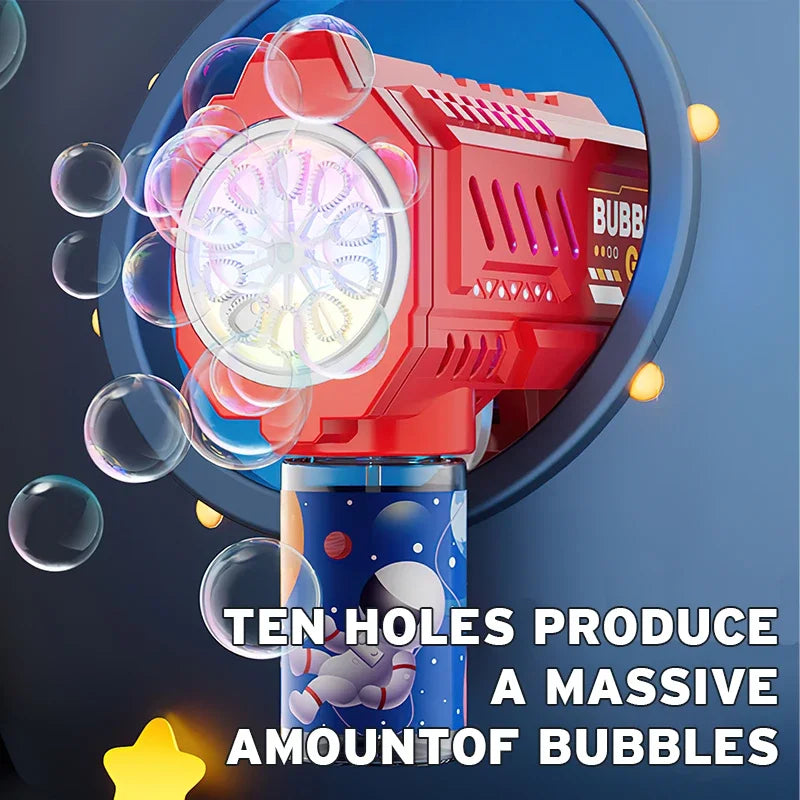 Children bubble machine glowing toy fully automatic bubble gun produces a large amount bubbles without battery and bubble water