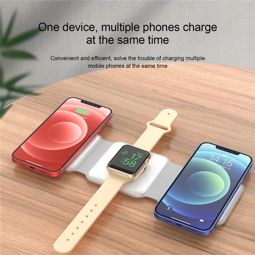 100W 3 in 1 Magnetic Portable Wireless Charger Pad for iPhone 14 13 12 XR Pro Max Apple Watch AirPods Fast Charging Dock Station