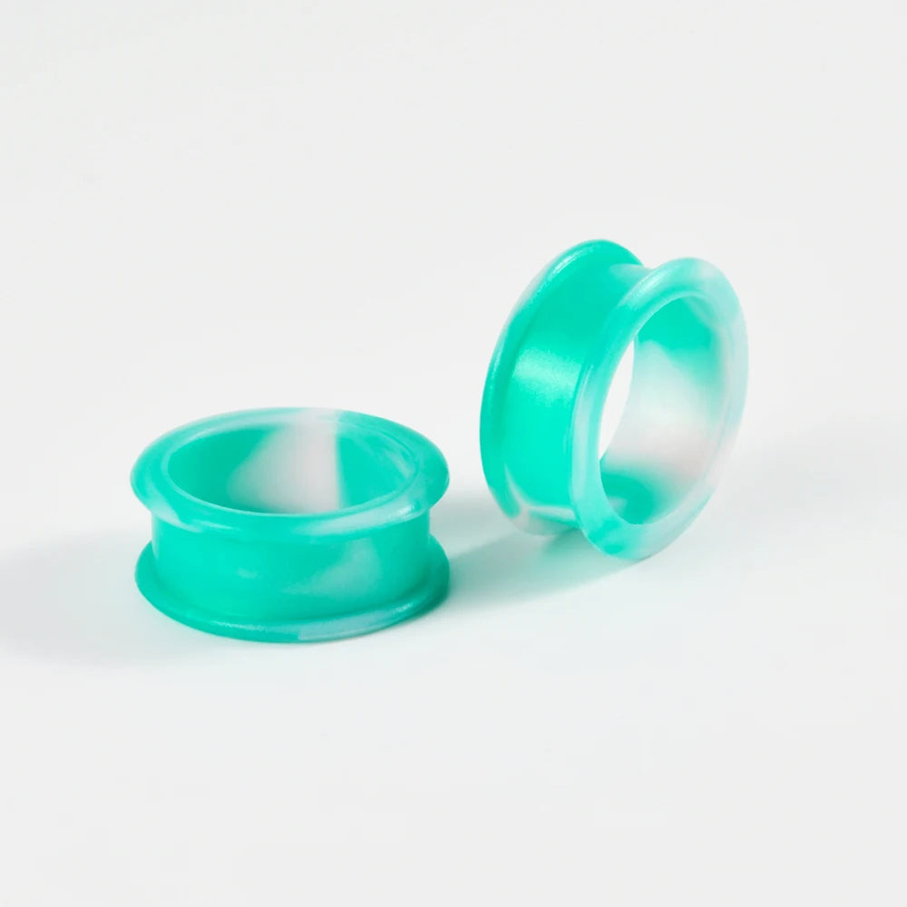 1Pair Uneven Colored  Marble Color Thick Silicone Ear Tunnel Earrings Expander Double Flared Gauges  Plug Piercing  8mm-38mm