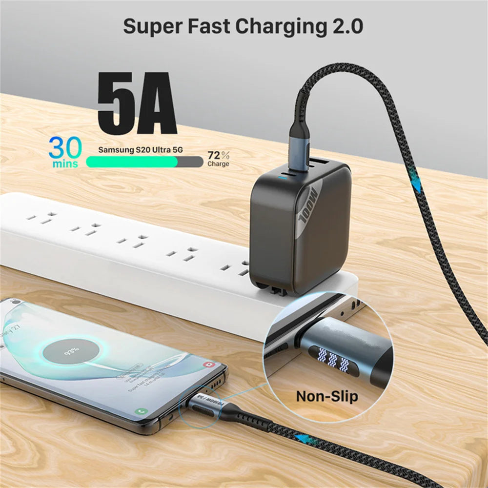 USB C to USB Type C Cable for MacBook Pro Quick Charge 4.0 PD 100W 5A Fast Charging for Samsung Xiaomi mi 10 Charge Cable 1/2M