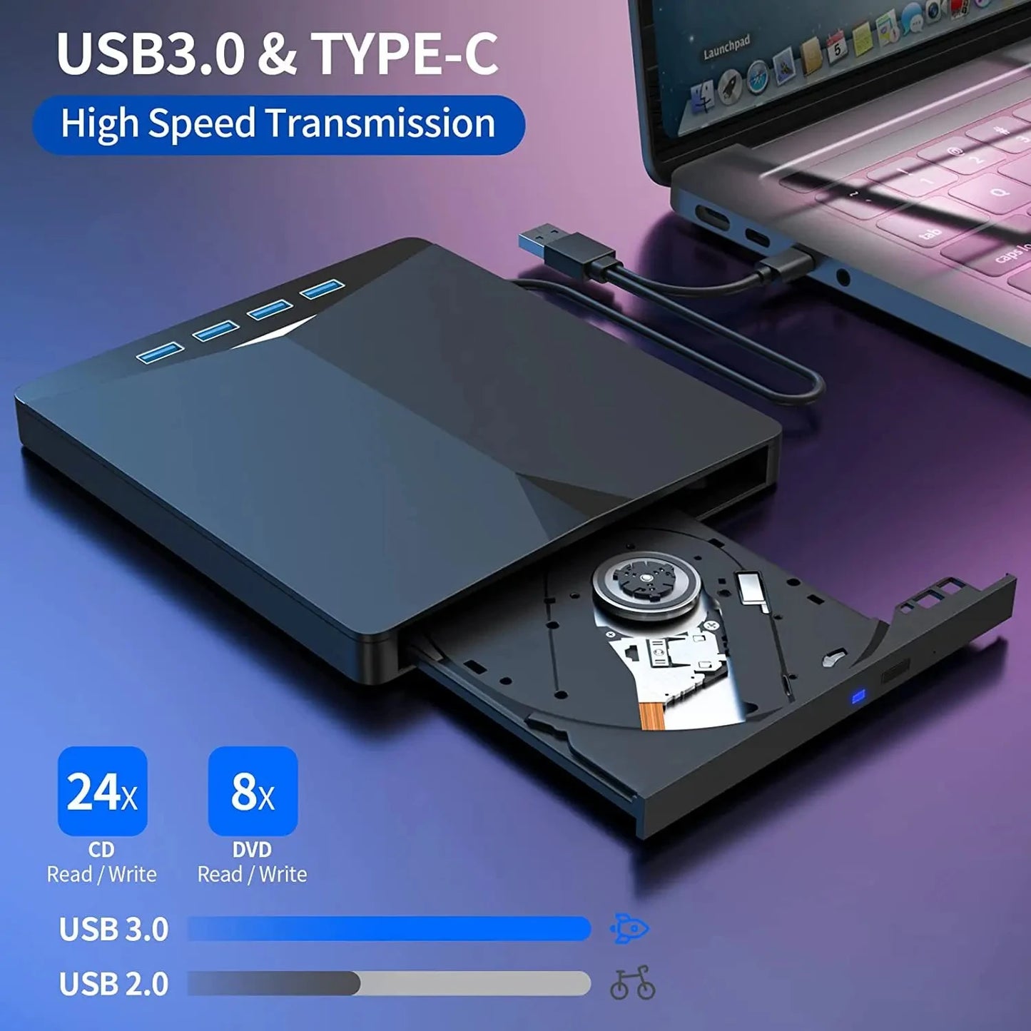 7-in-1 USB 3.0 Type-c external DVD RW optical drive burner reader player optical drive external PC laptop desktop