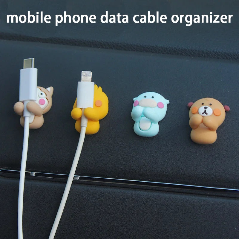 2Pcs Creative Cartoon Strong Backing Adhesive Mobile Phone Data Organizer Charging Headphone Cable Fixer Card Wire Finisher