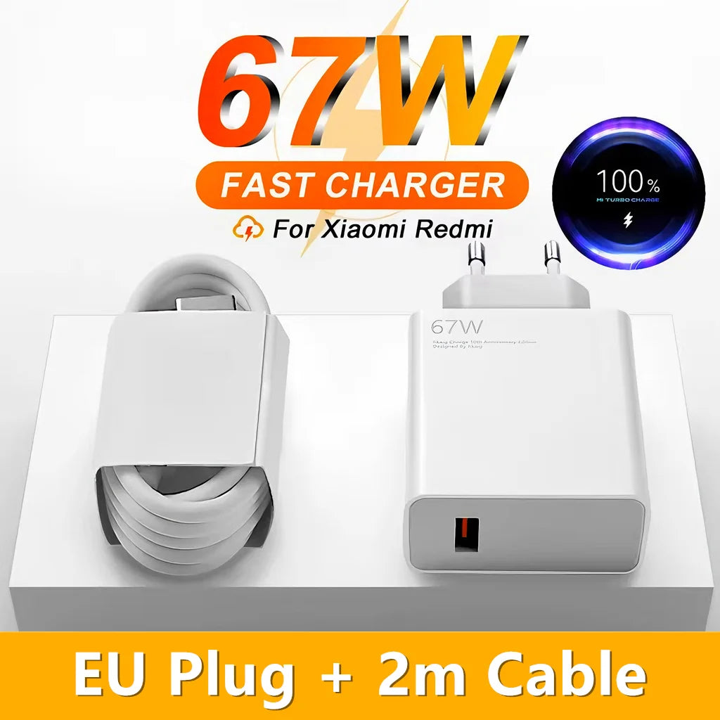 EU Plug 6A 67W Ultra Fast Charger For Xiaomi 10T 11 12 Lite 13T 14 Redmi Note 11T 12T 13 POCO X5 X6 F6 Type C USB Charging Cable