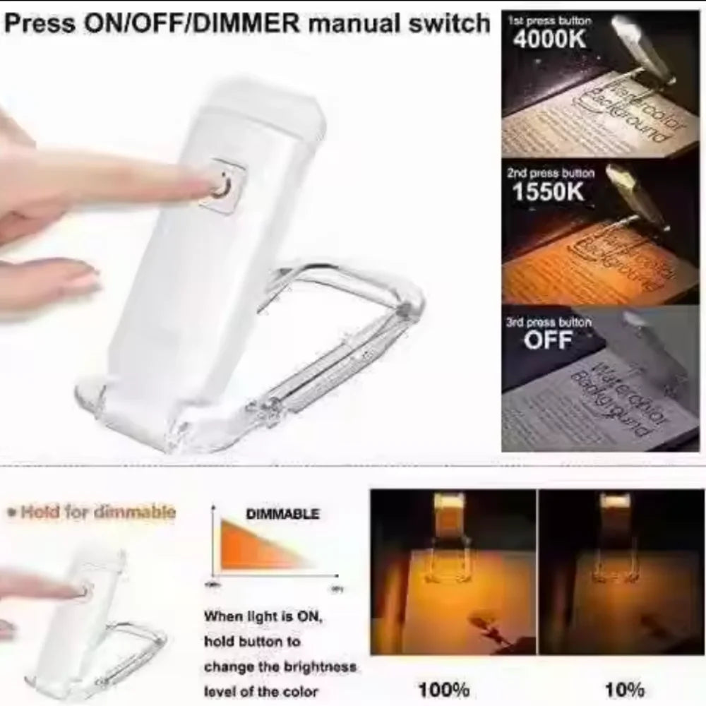 Portable Rechargeable Book Lamp 3 Brightness Levels Flexible Clip On Book Lights LED Desk Reading Light for Kids Bookmark Lamp