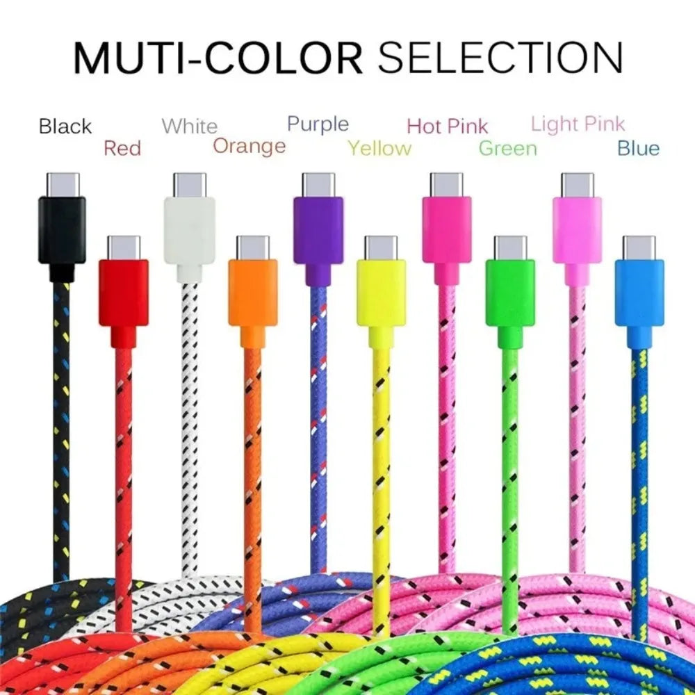 2.4A USB Type C Cable Fast Charging Nylon Braided Data Cable For Xiaomi 13 Huawei P60 Samsung S23 iPad USB C Phone Charger Wires
