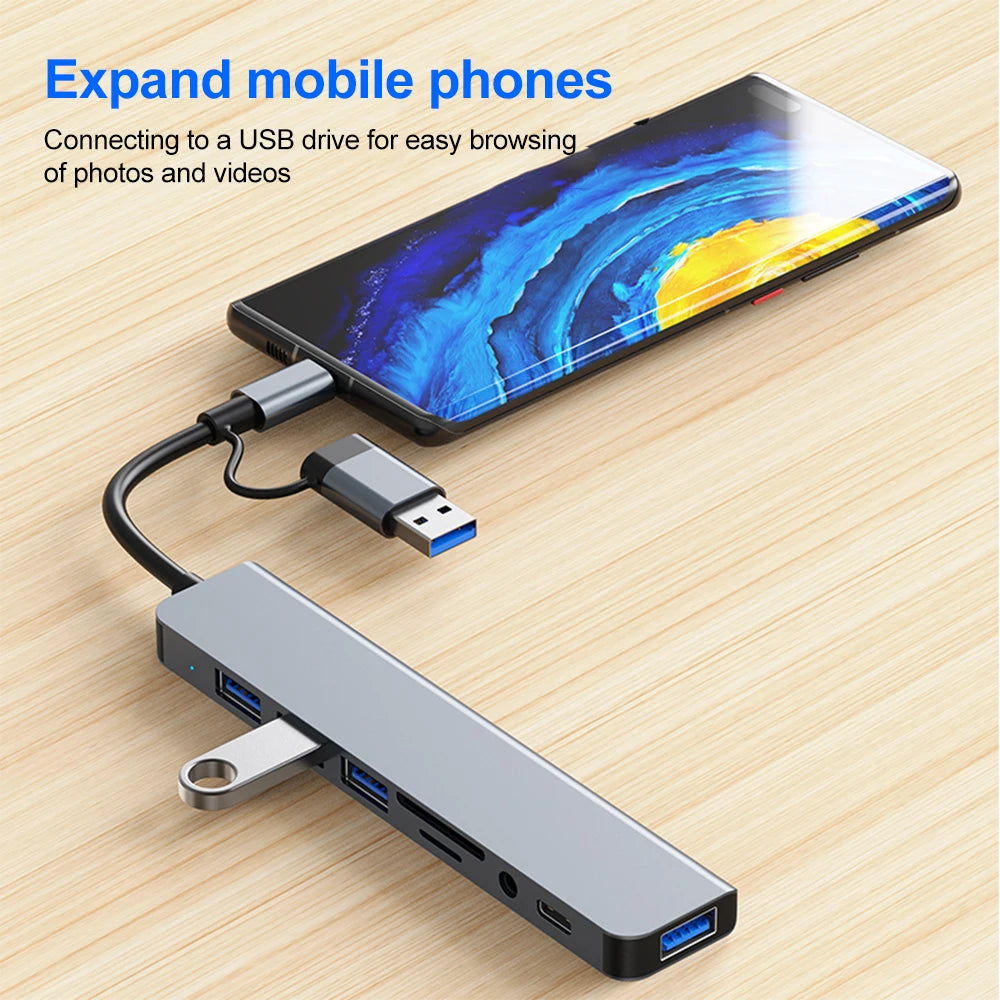 USB-C Hub USB 3.0 HUB C Ports to 7 Ports USB HUB USB Splitter with USB 3.0 4 USB 2.0 and 2 USB C Ports USB Distributor