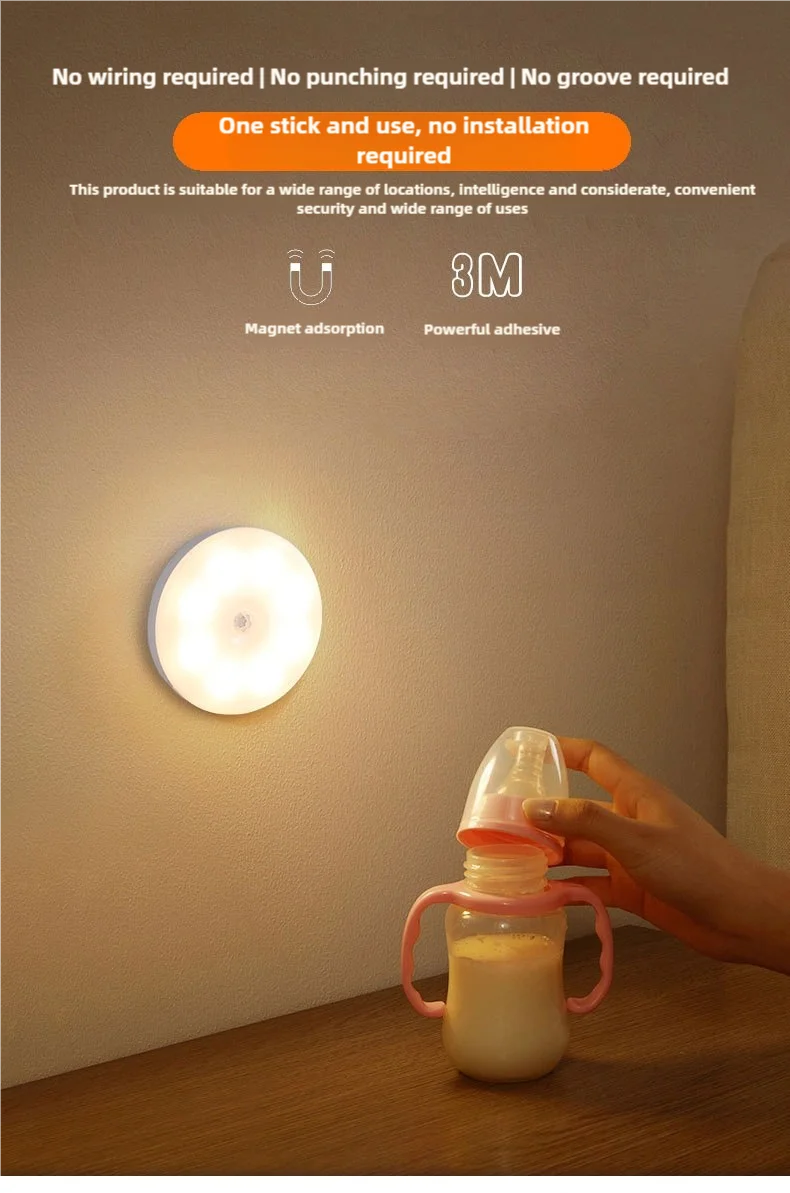 CY-LED night light with motion sensor, USB charging light for kitchen cabinets and ladders, wireless