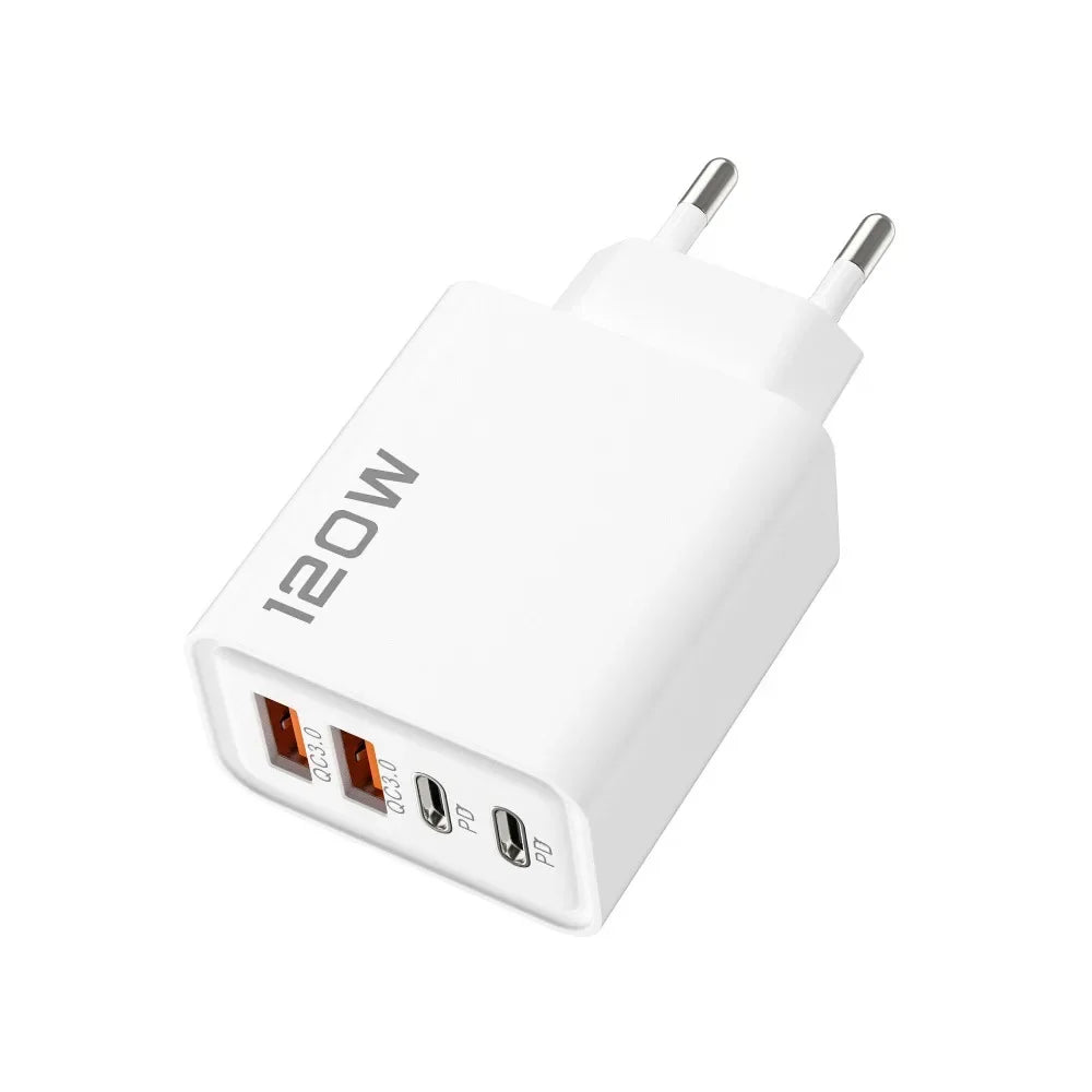 120W Total Fast Charging Phone Charger PD Quick USB Type-C Wall Adapter for iPhone 16/15/13 Xiaomi 14 Huawei Redmi OnePlus