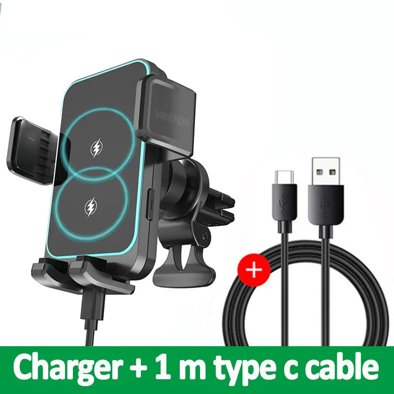 15W Dual Coil Wireless Car Charger for Samsung Galaxy Z Flip 4 3 S22 S21 iPhone Auto Clamp Fast Car Charging Phone Mount Holder