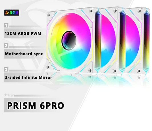 ICE Whale Prism 6PRO PC Case Fan 12cm 3-sided Infinite Mirror 5V 3PIN ARGB Motherboard Lighting Sync 4PIN PWM Silent Cooling Fan